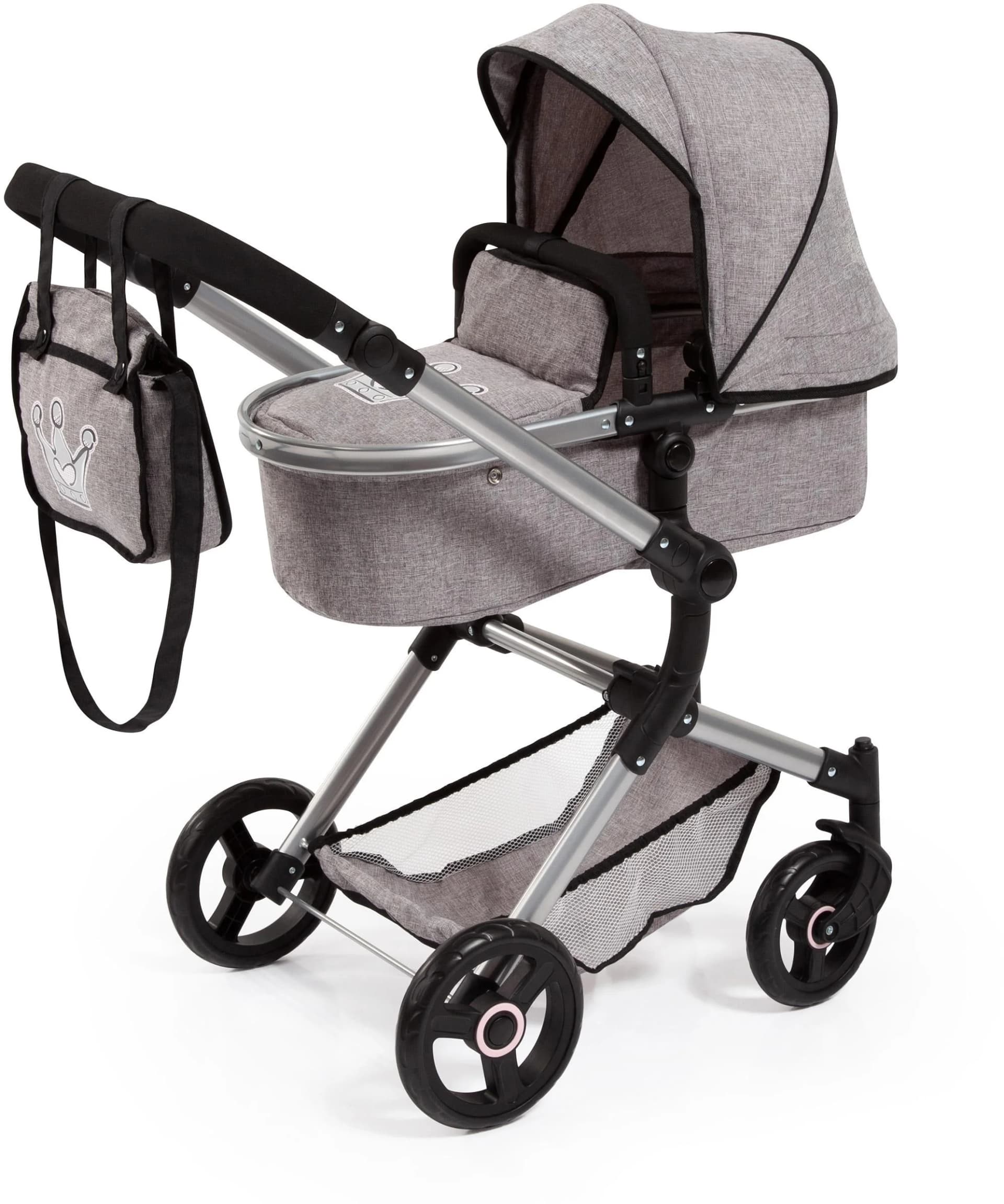 BAYER Kombi-Puppenwagen Vario Grau mit Wickeltasche