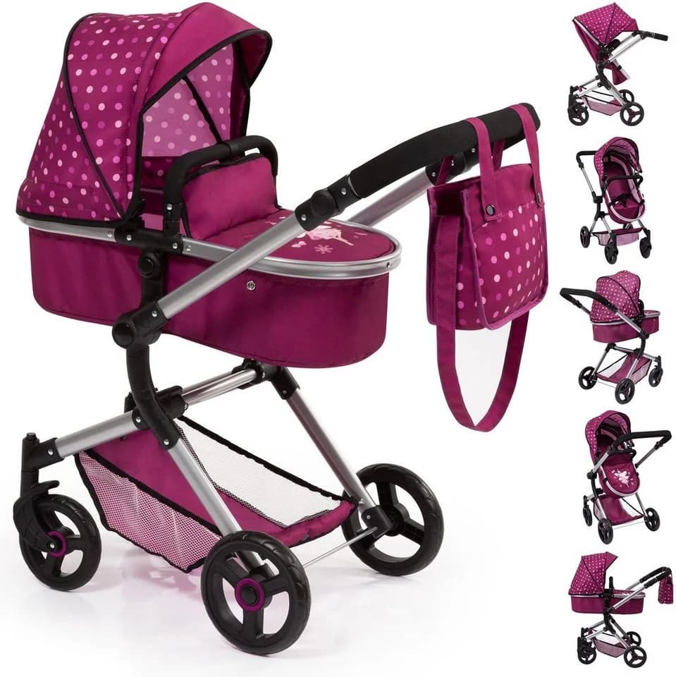 Bayer Kombi-Puppenwagen Vario Bordeaux inkl. Wickeltasche