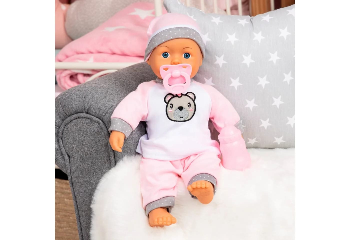 Bayer Babypuppe Kiss Baby 36 cm (3-tlg) Rosa/Weiß