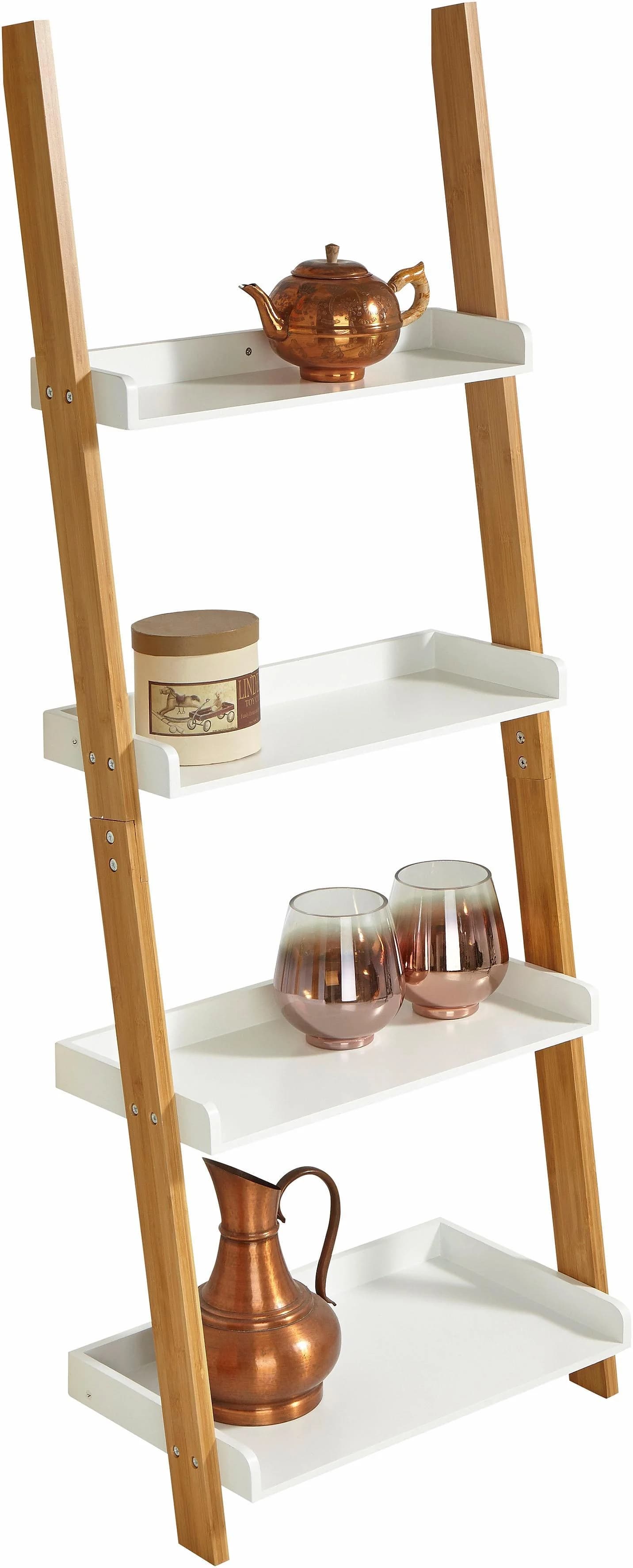 Zeller Present Leiterregal Weiß/Natur Bambus MDF 4 Ablagen