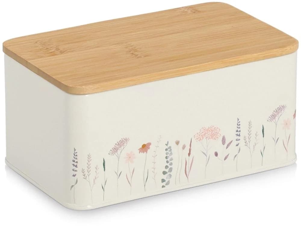 ZELLER PRESENT Vorratsdose Flowers Bambusdeckel Weiß 1650 ml