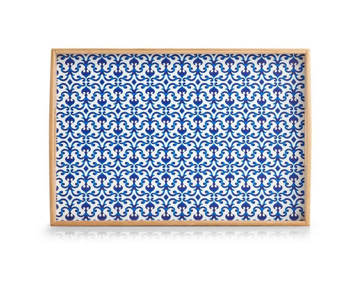 Zeller Present Serviertablett Marokko Bambus Blau/Weiß
