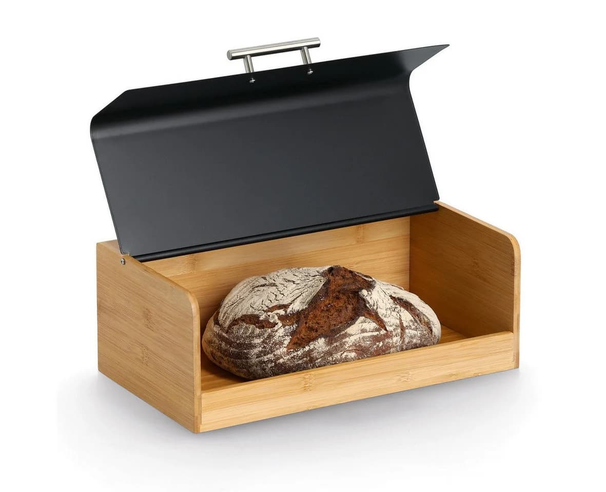 Zeller Present Brotkasten Bambus Metalldeckel Schwarz