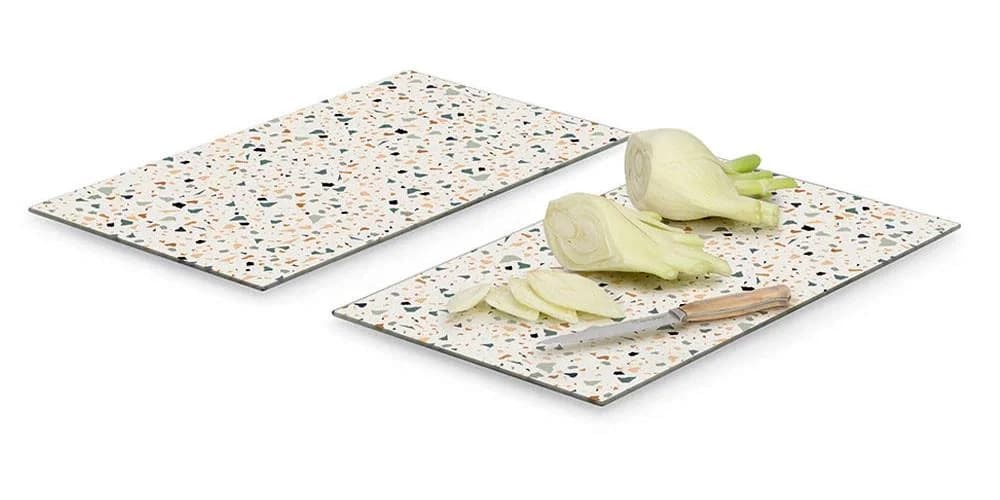 ZELLER PRESENT Herdabdeck-/Schneideplatten-Set Terrazzo 2-tlg. Bunt Sicherheitsglas