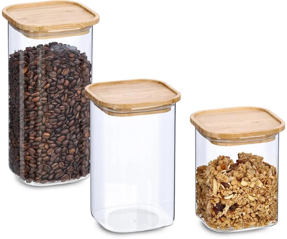 ZELLER Vorratsglas 3er-Set transparent Lebensmittelaufbewahrung Bambusdeckel