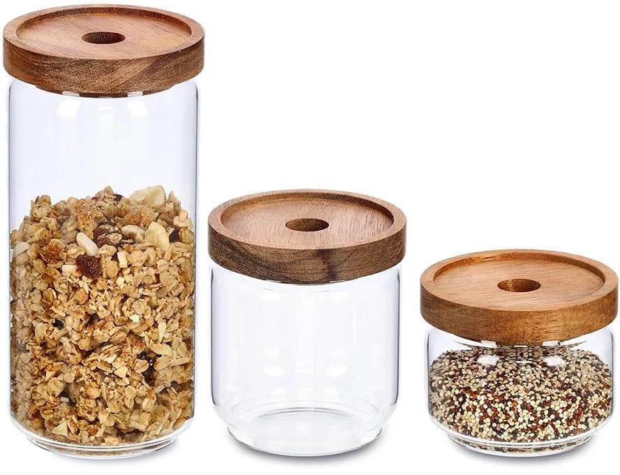 Vorratsglas ZELLER PRESENT Set 3-teilig - Borosilikatglas mit Akaziendeckel