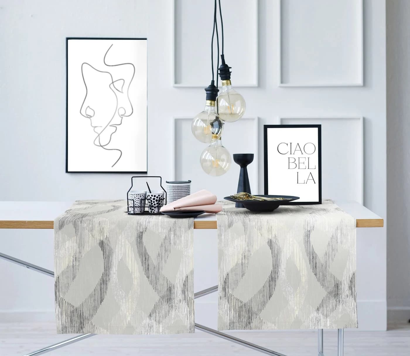 APELT Tischläufer 1600 LOFT STYLE Grau Taupe Weiß Baumwolle