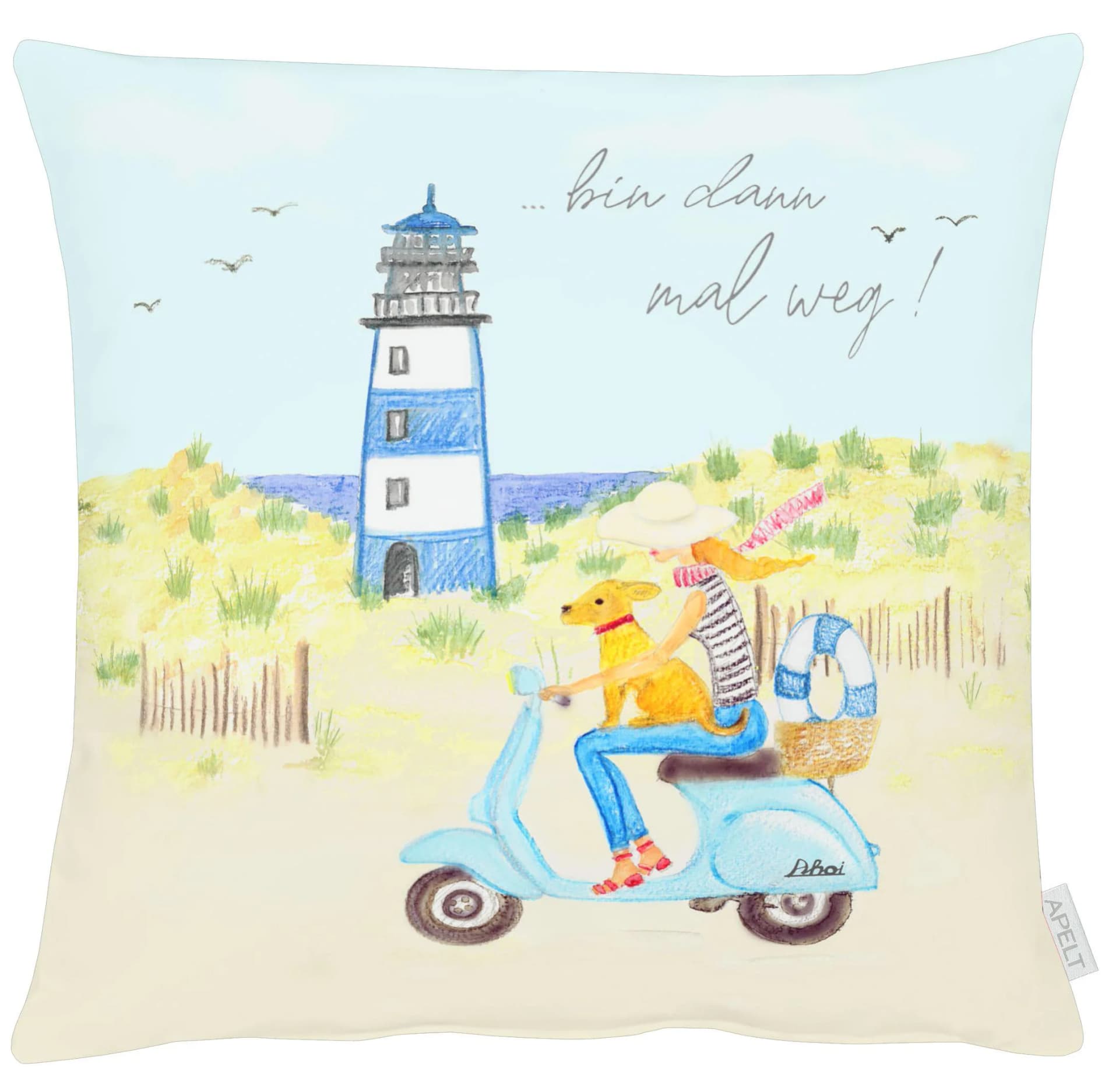 APELT Kissenhülle 46x46 cm Blau-Gelb Strandmotiv