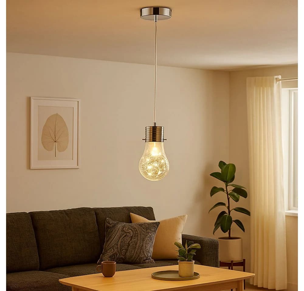 WOFI Hängeleuchte Vintage Pendelleuchte Glas Chrom