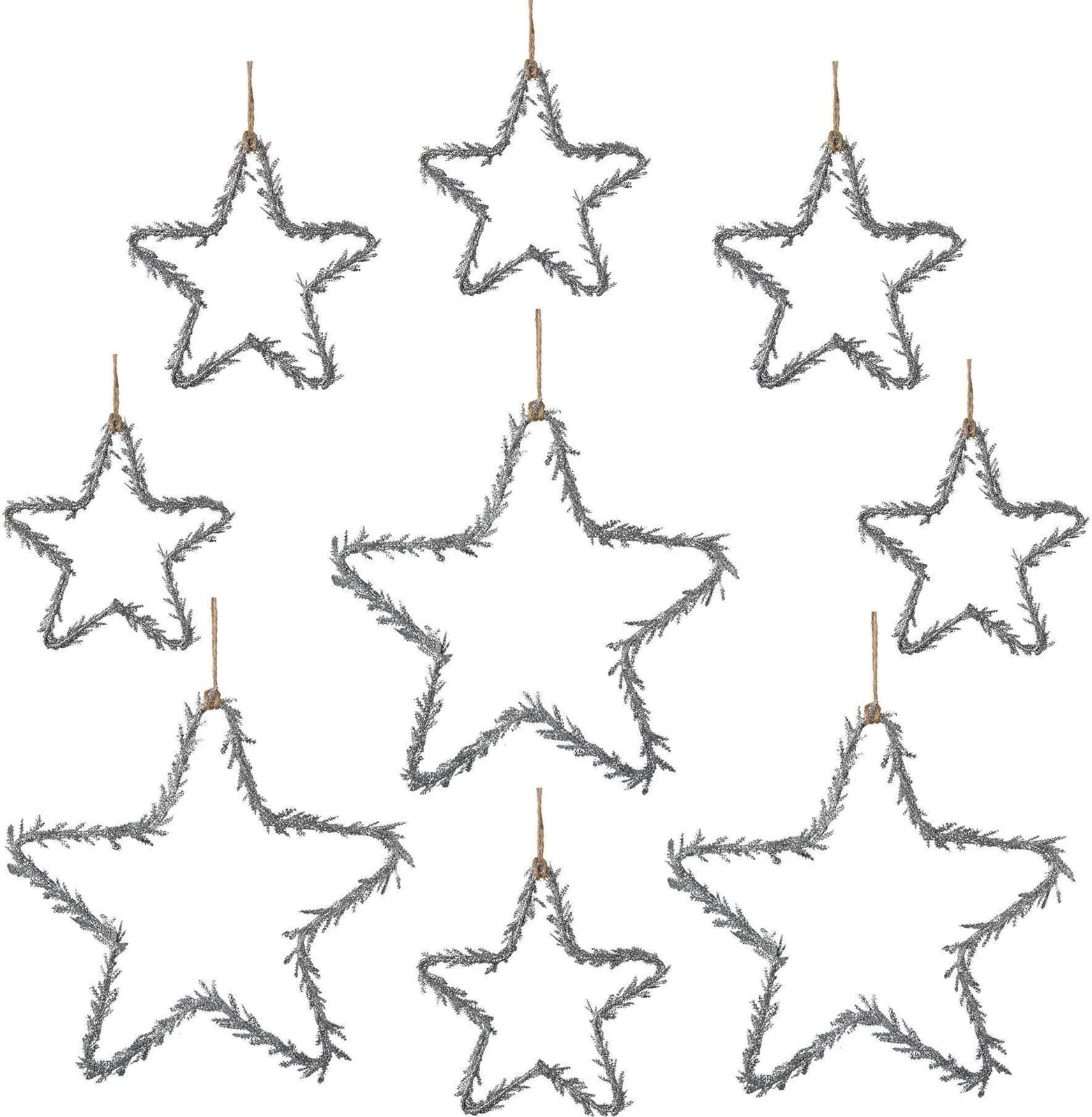 Dekostern Set 9-tlg. Silber Glitter Weihnachtsdeko Kunststoff
