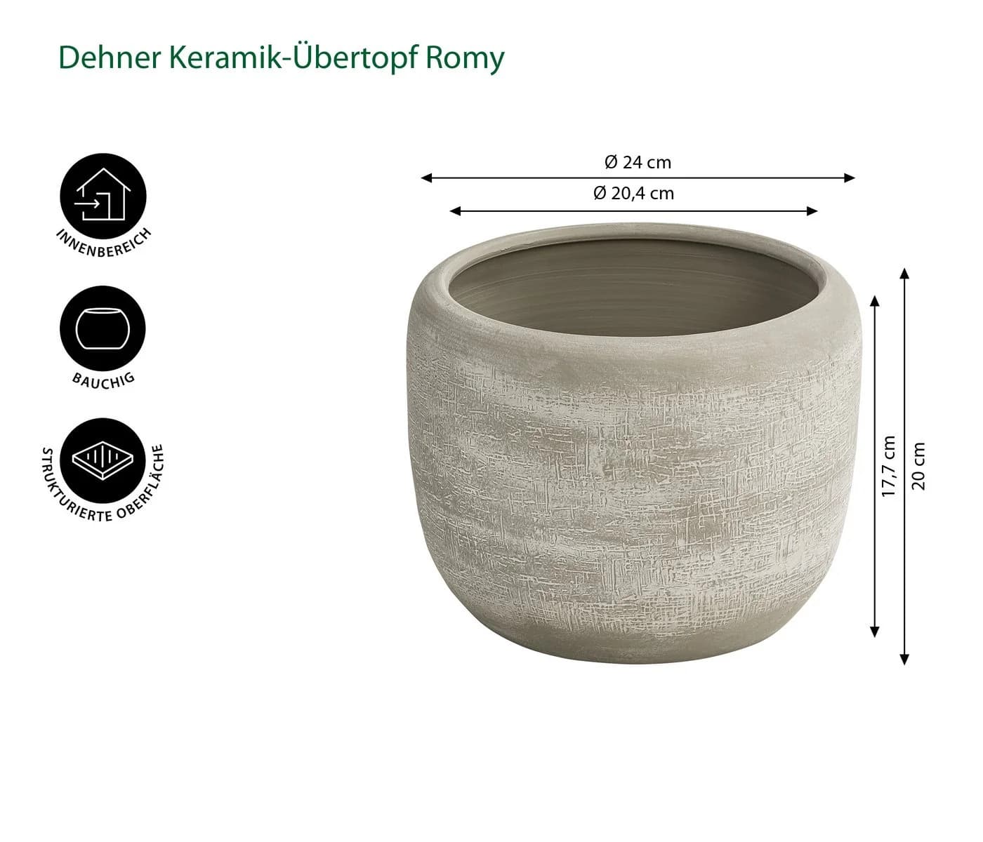 Dehner Übertopf Romy Grau Keramik Relief Optik