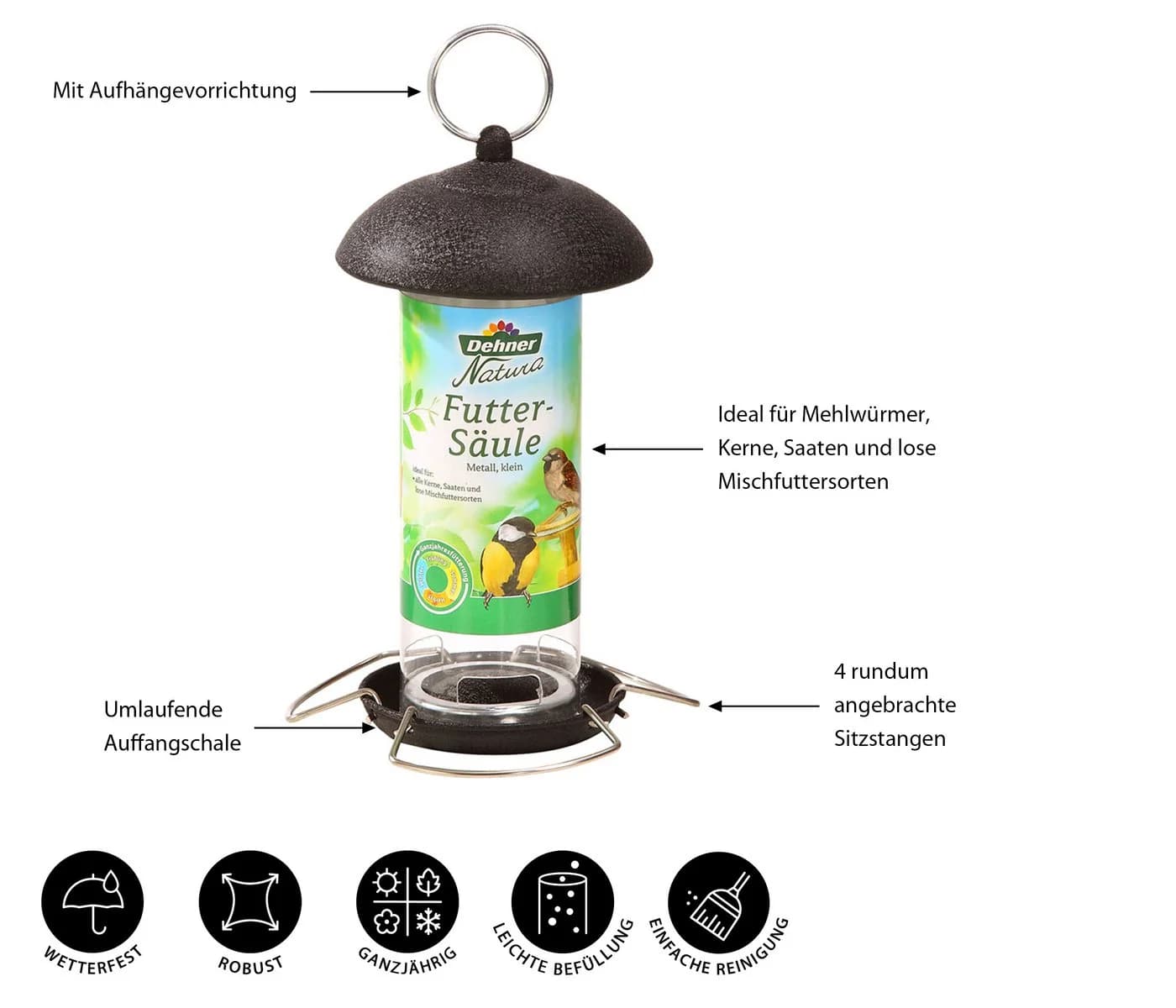 Dehner Vogelhaus Natura Futtersäule klein Schwarz Metall
