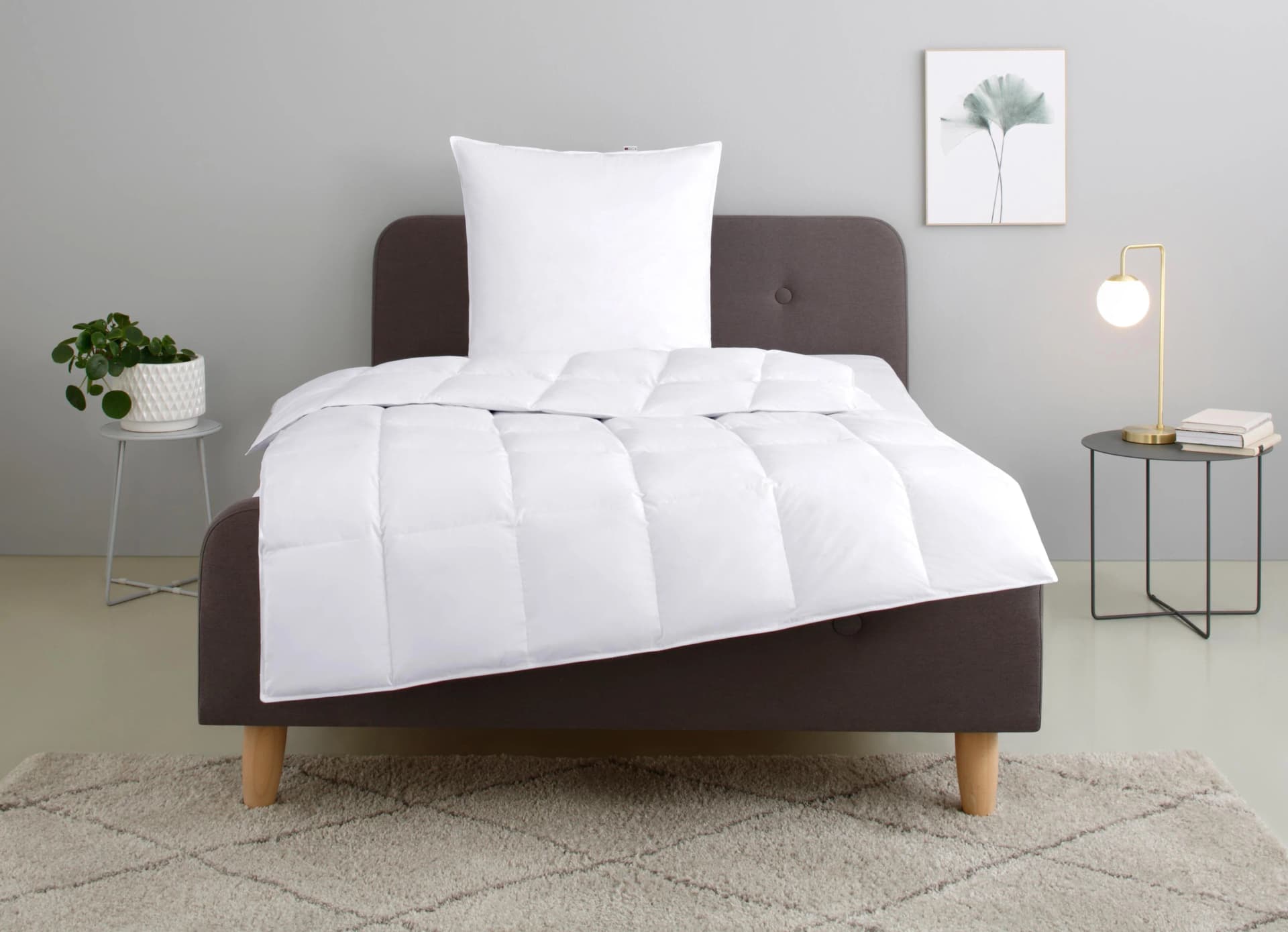 OTTO HOME Irah Bettdecke + Kopfkissen Set Weiß Warm Baumwolle
