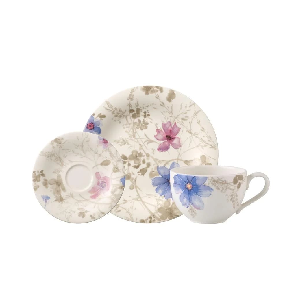 Villeroy & Boch Kaffeeservice Mariefleur Gris Basic Bunt 18-tlg. Fine China-Porzellan