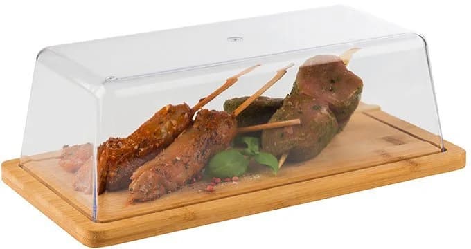 APS Servierplatte mit Haube Bambus Braun Transparent