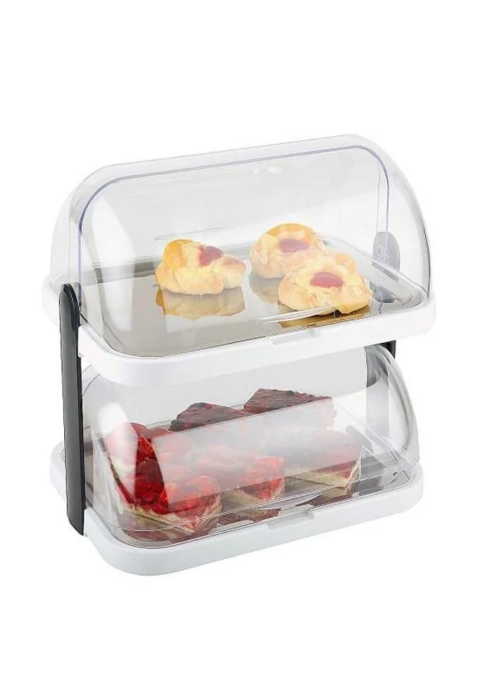 APS Buffet-Vitrine Doppeldecker Edelstahl Kunststoff Transparent