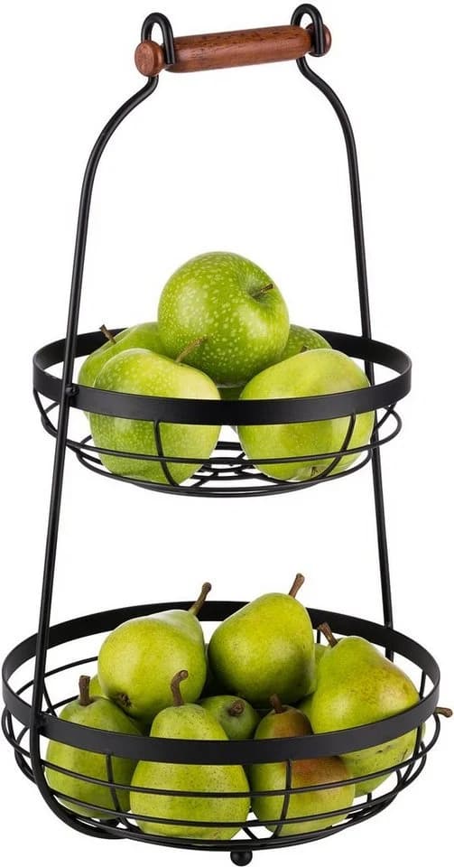 APS 2-stufige Etagere Metall mit Holzgriff Schwarz