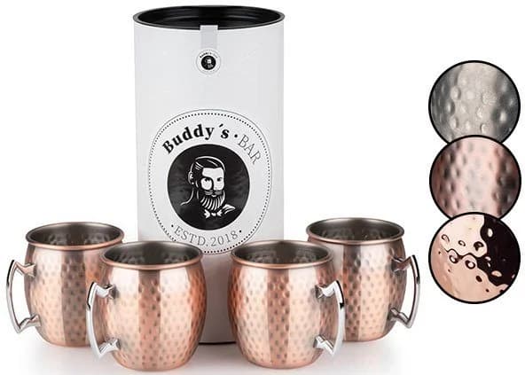 Buddy's Bar Moscow Mule Becher 4-tlg. Edelstahl Vintage Kupfer-Design