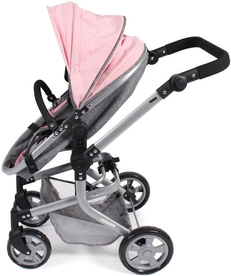 CHIC2000 Kombi-Puppenwagen Mika Grau-Rosa mit schwenkbaren Vorderrädern