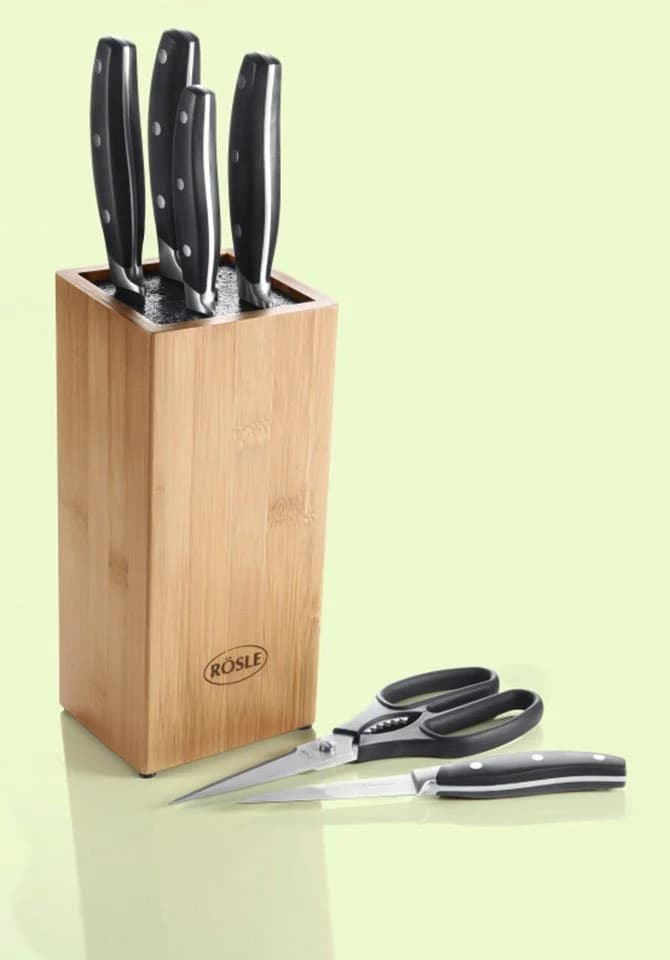 RÖSLE Messerblock Cuisine 7-tlg. Bambus mit 5 Spezialstahl-Messern & Schere