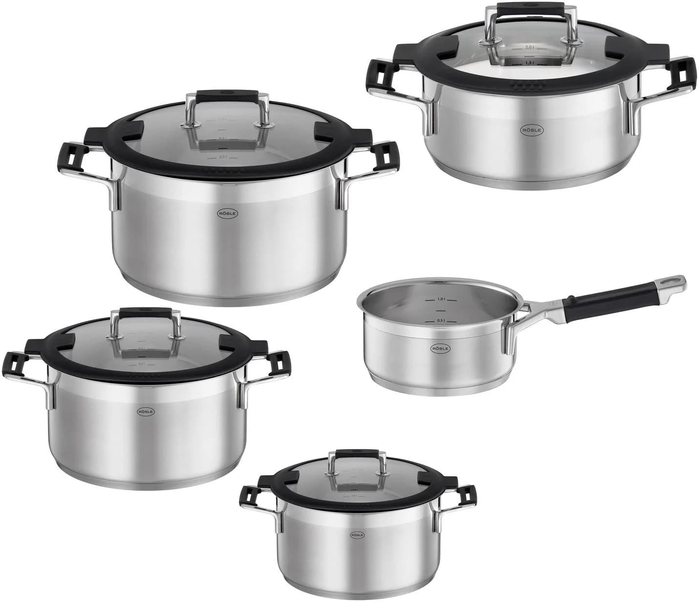 RÖSLE SILENCE PRO Topf-Set Silber/Schwarz Edelstahl 18/10