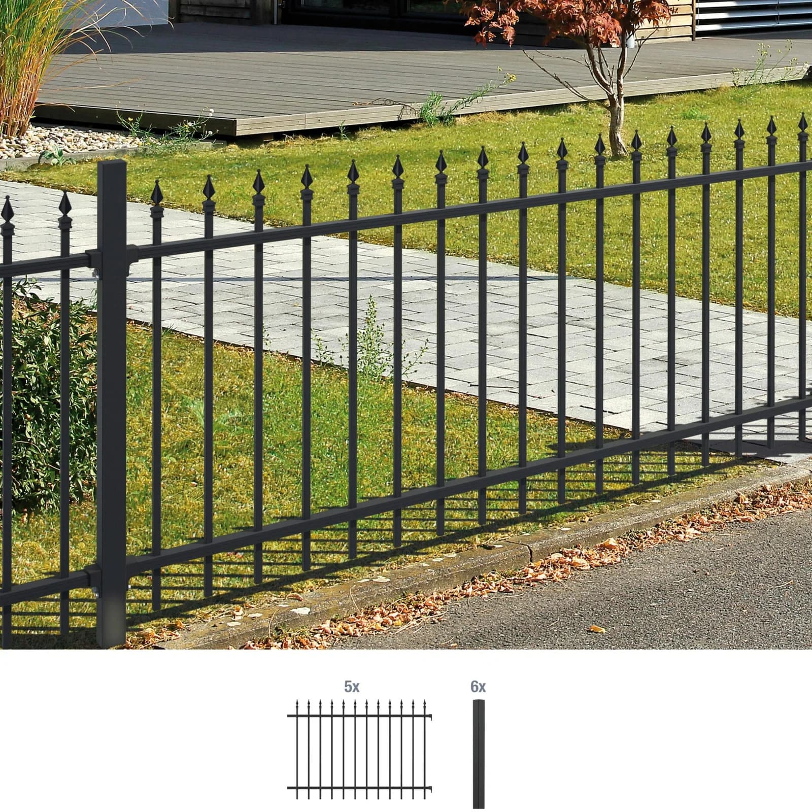Metallzaun aus Aluminium, schwarz, Chaussee-Stil