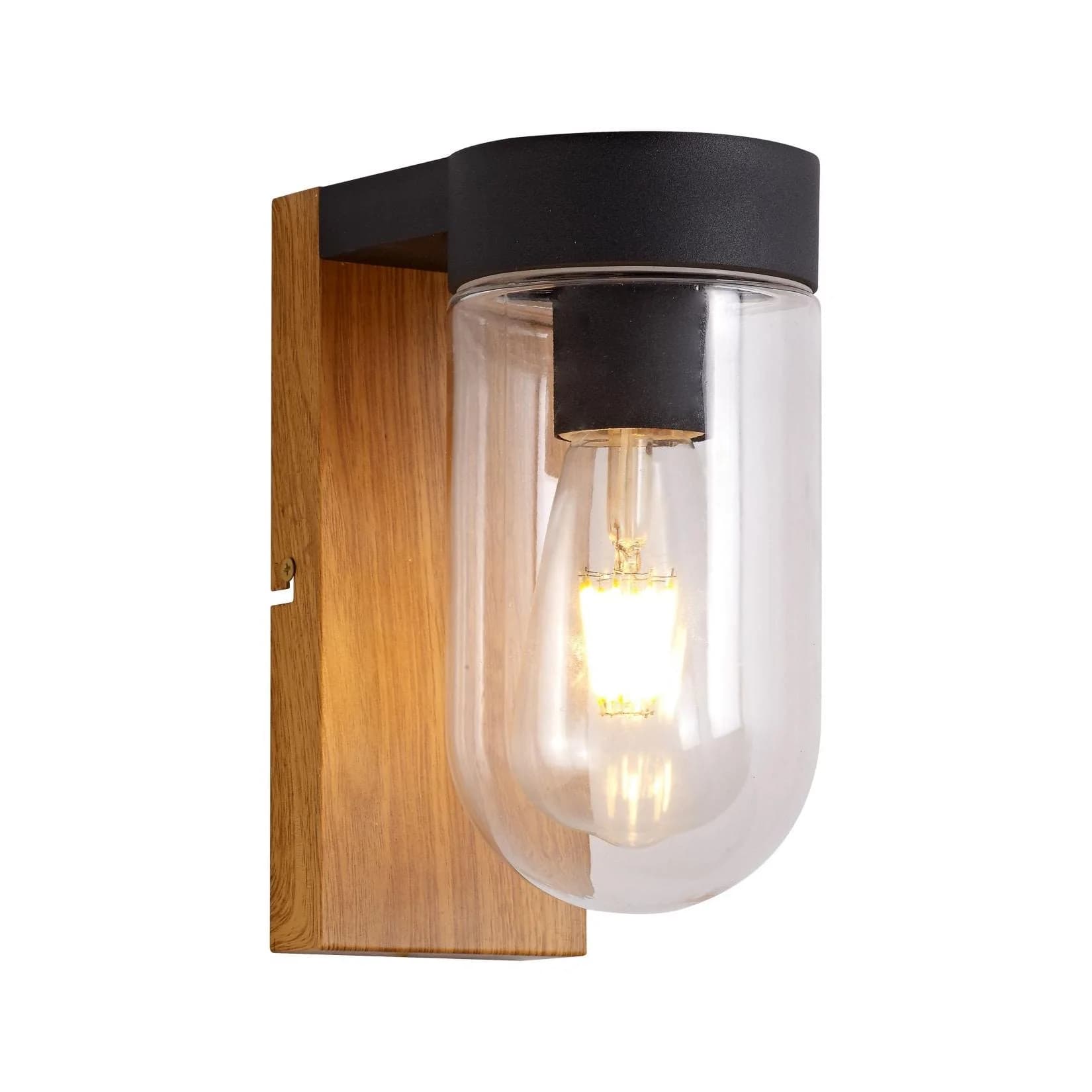 BRILLIANT Außen-Wandleuchte Cabar Holz Dunkel/Schwarz E27 IP44