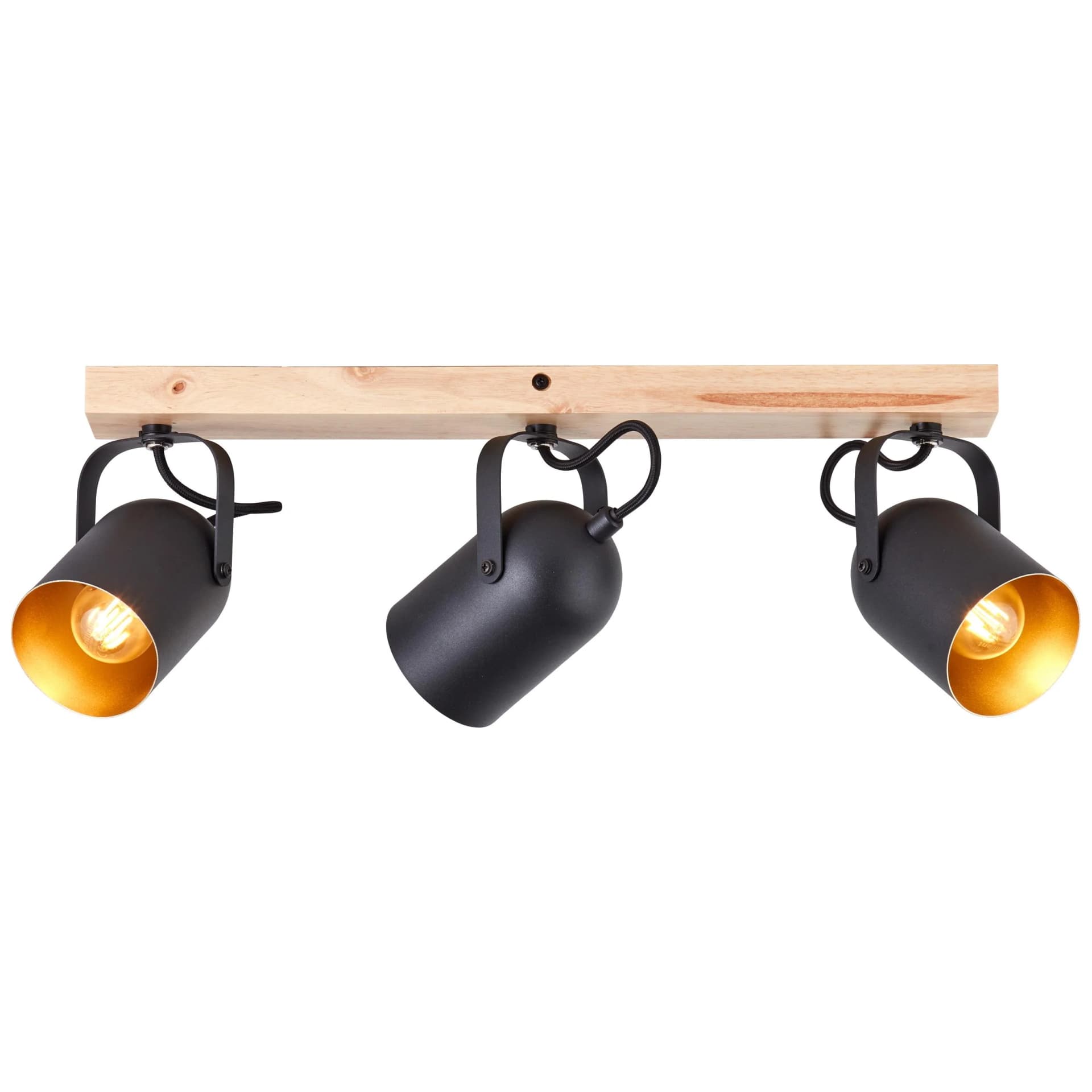 BRILLIANT Deckenstrahler Tronte 3-flammig E14 Holz Metall Schwarz Gold