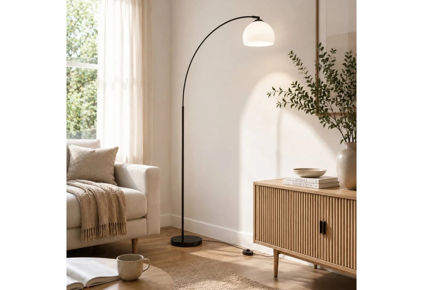 BRILLIANT Bogenlampe Vessa Stehlampe Schwarz Weiß E27
