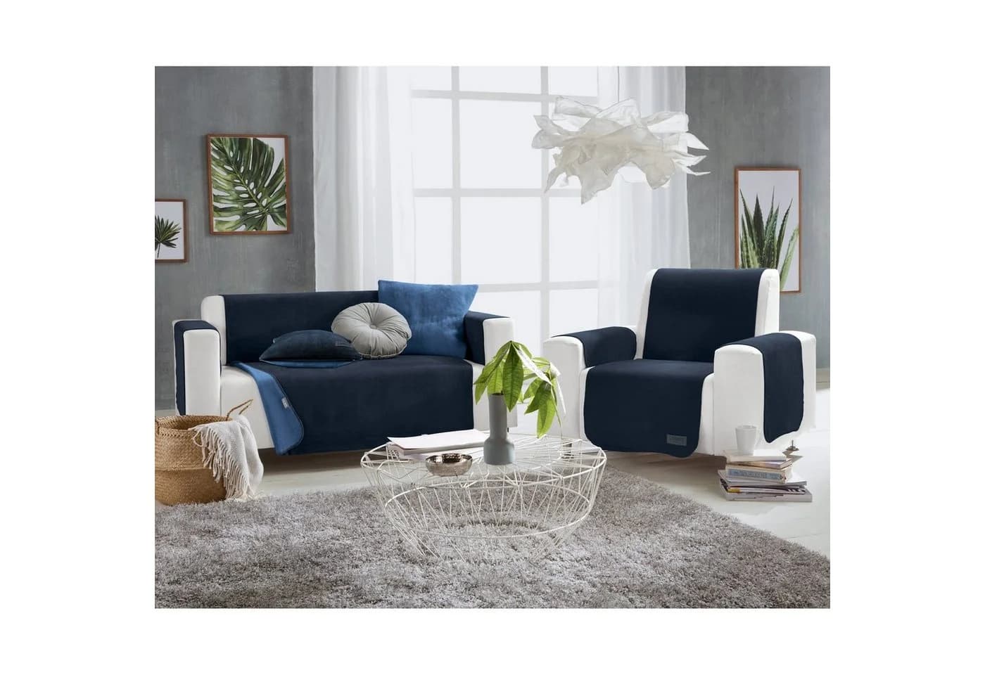 LOOKS by Wolfgang Joop Sesselschoner Sessel- und Sofaschoner Blau Uni Jacquard