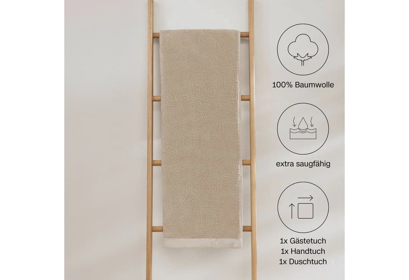 s. Oliver Handtuch-Set Premium Qualität 600 g/m² Beige 3-tlg.