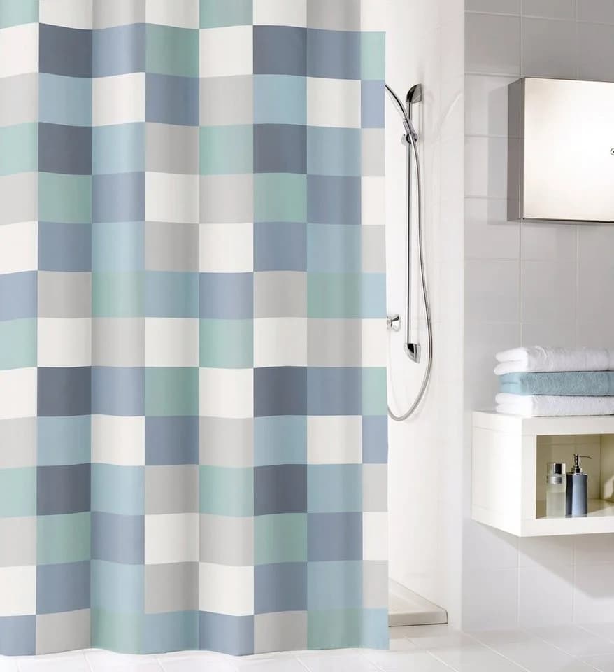 Kleine Wolke Duschvorhang Check Blau Polyester