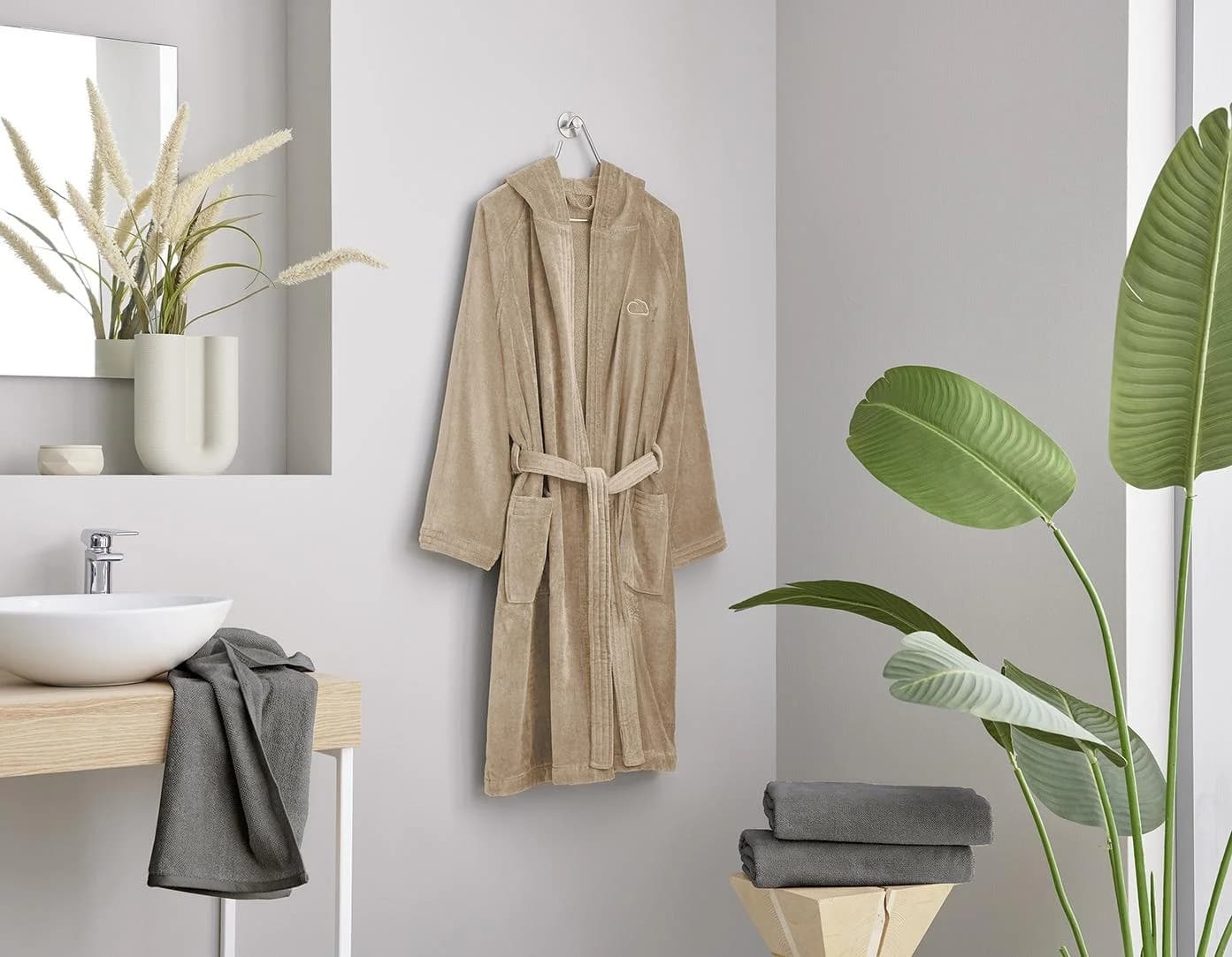 Unisex-Bademantel Chill von Kleine Wolke - Grau Taupe