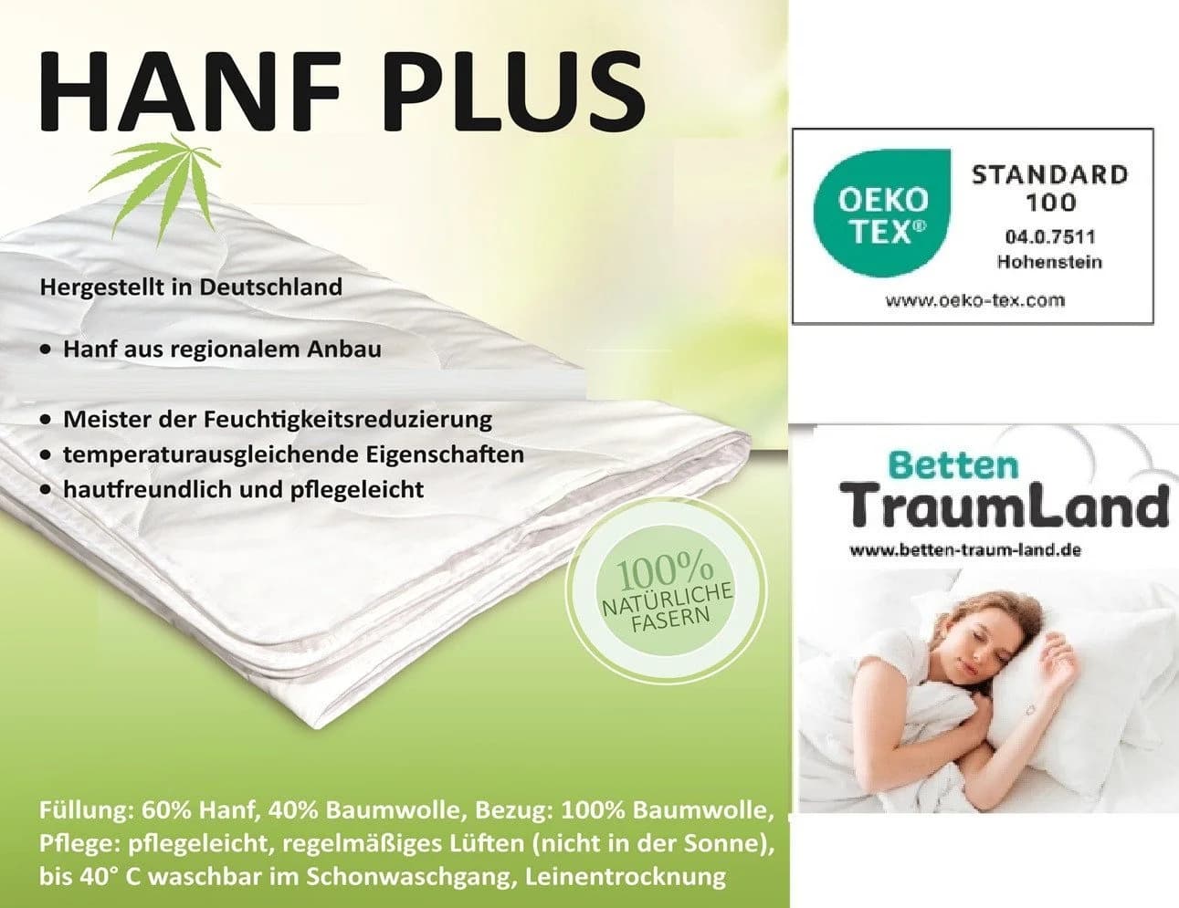 Betten Traumland Naturfaserbettdecke Hanf Plus Duo Winterdecke Ganzjahresdecke
