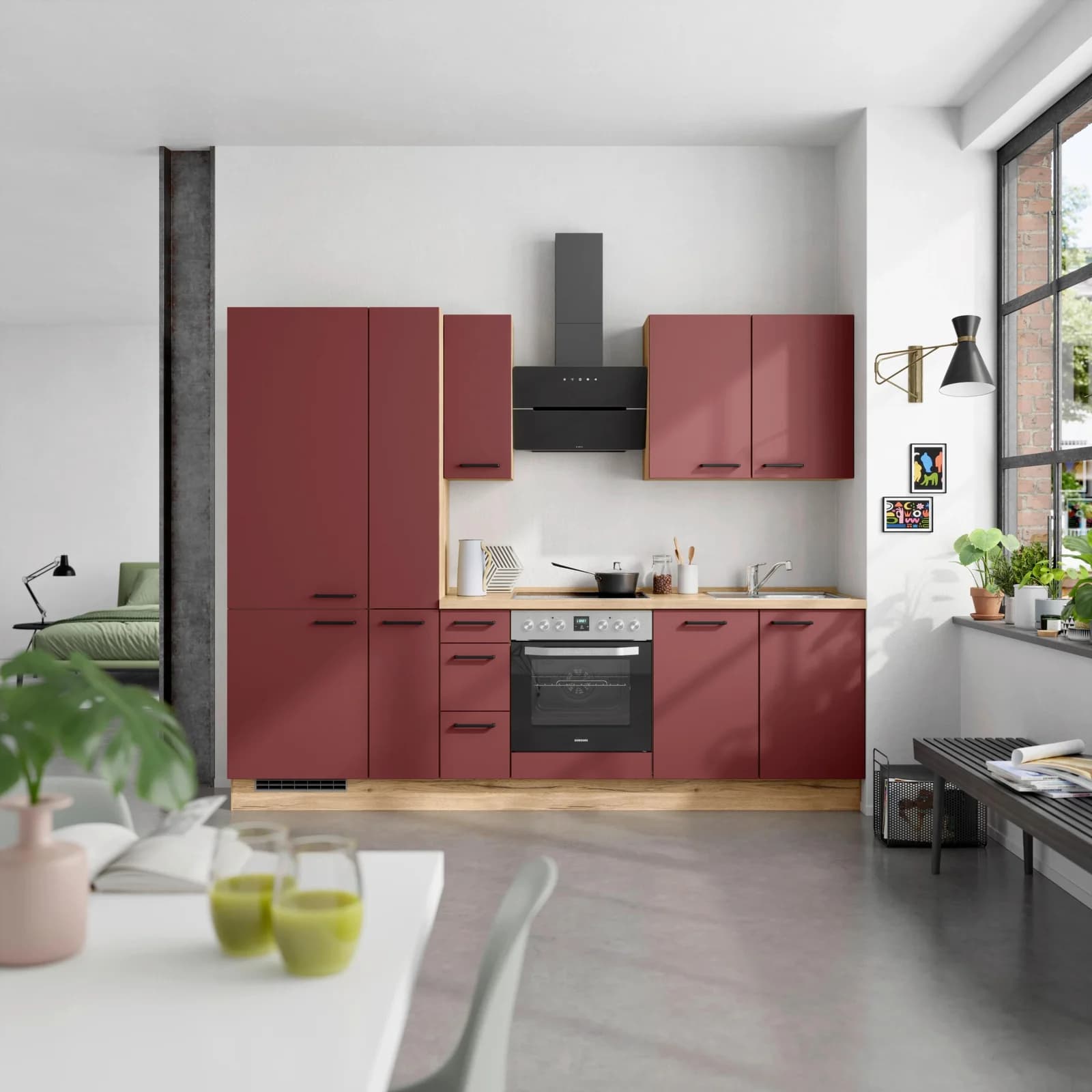 Nobilia Küchenblock Easytouch High m. Geräten Dunkelrot