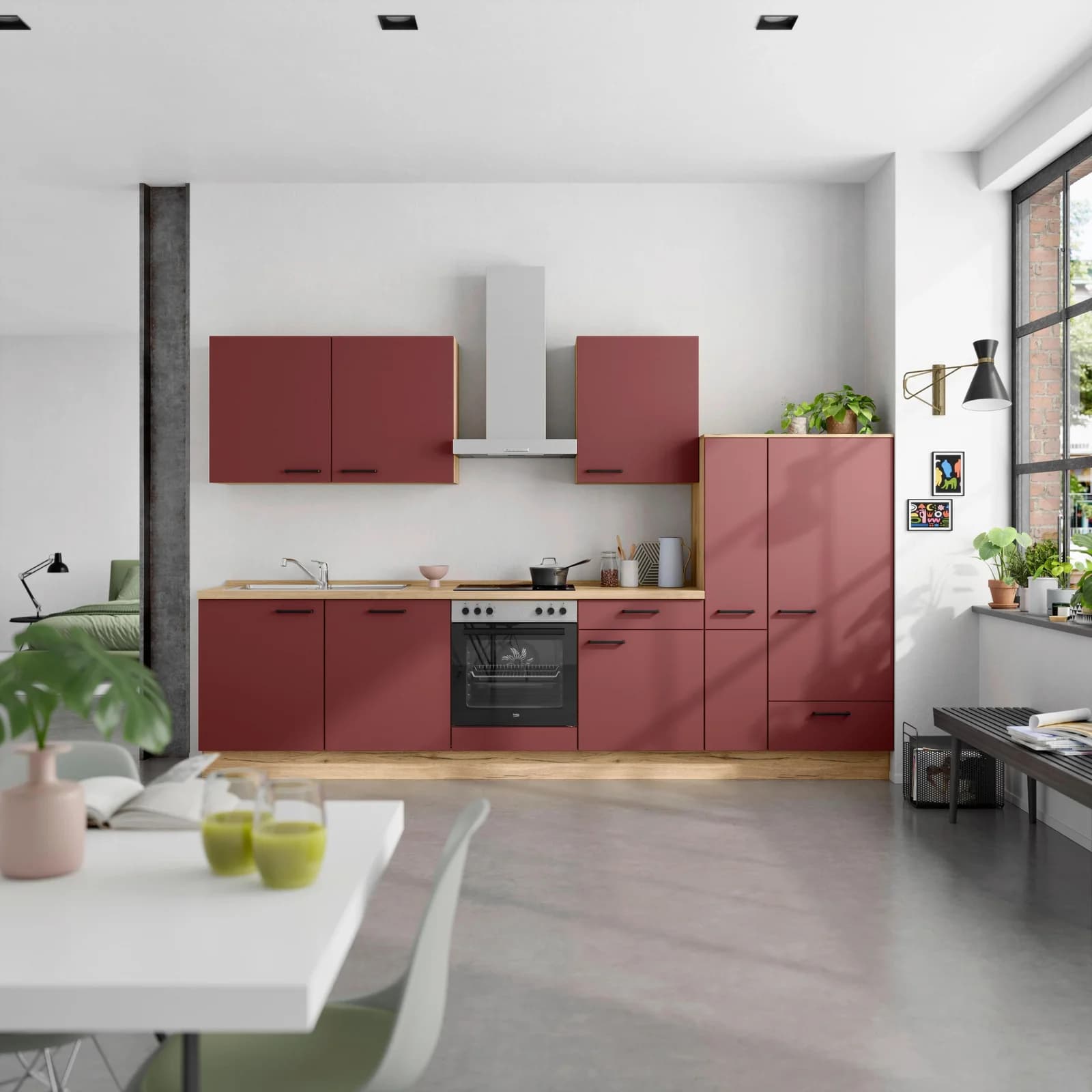Nobilia Küchenblock Easytouch Low mit Geräten Dunkelrot