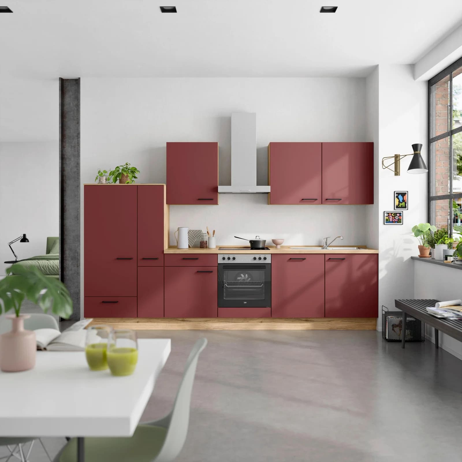 Nobilia Küchenblock Easytouch Low m. Geräten Dunkelrot