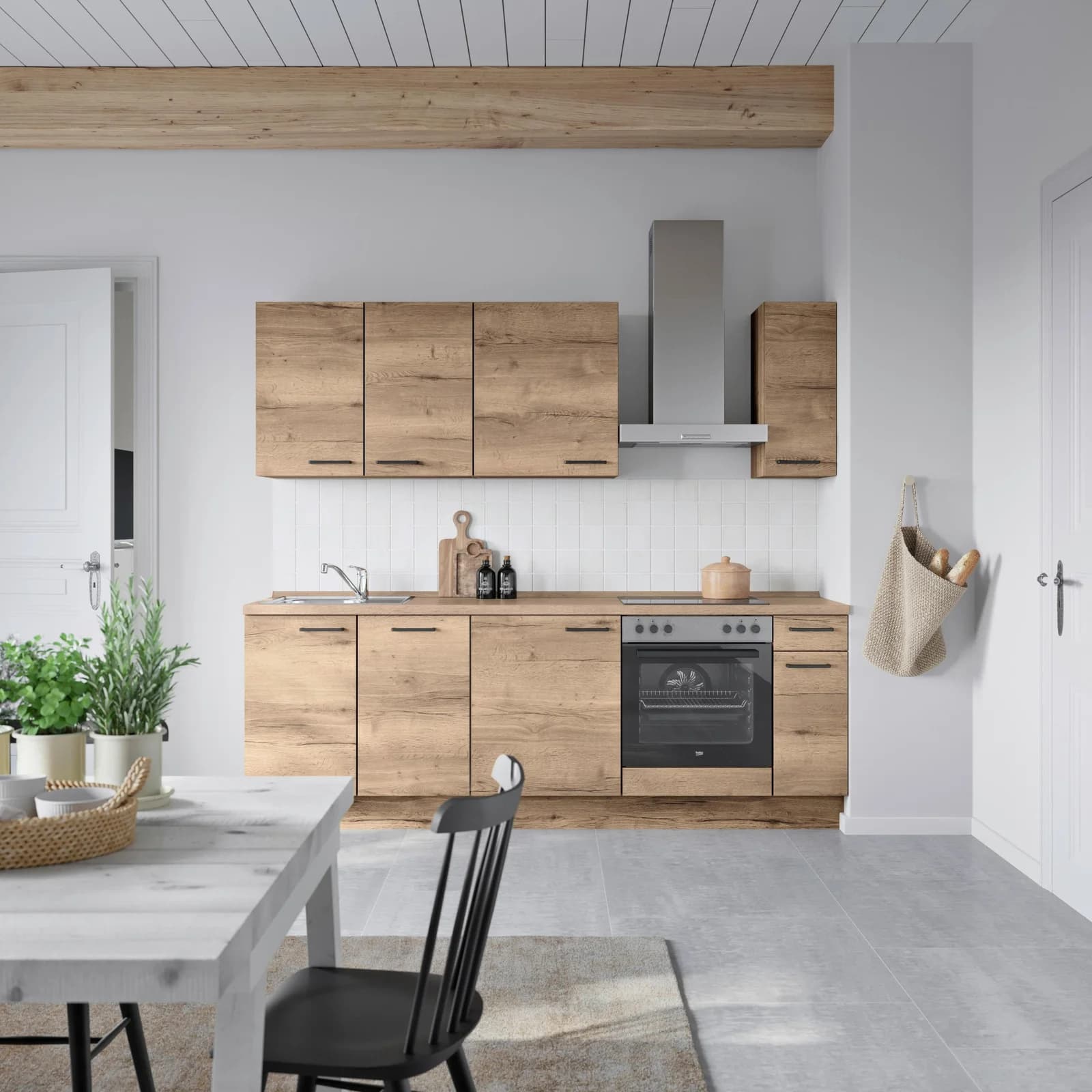 Nobilia Küchenblock Structura Low m. Geräten Eiche dunkel