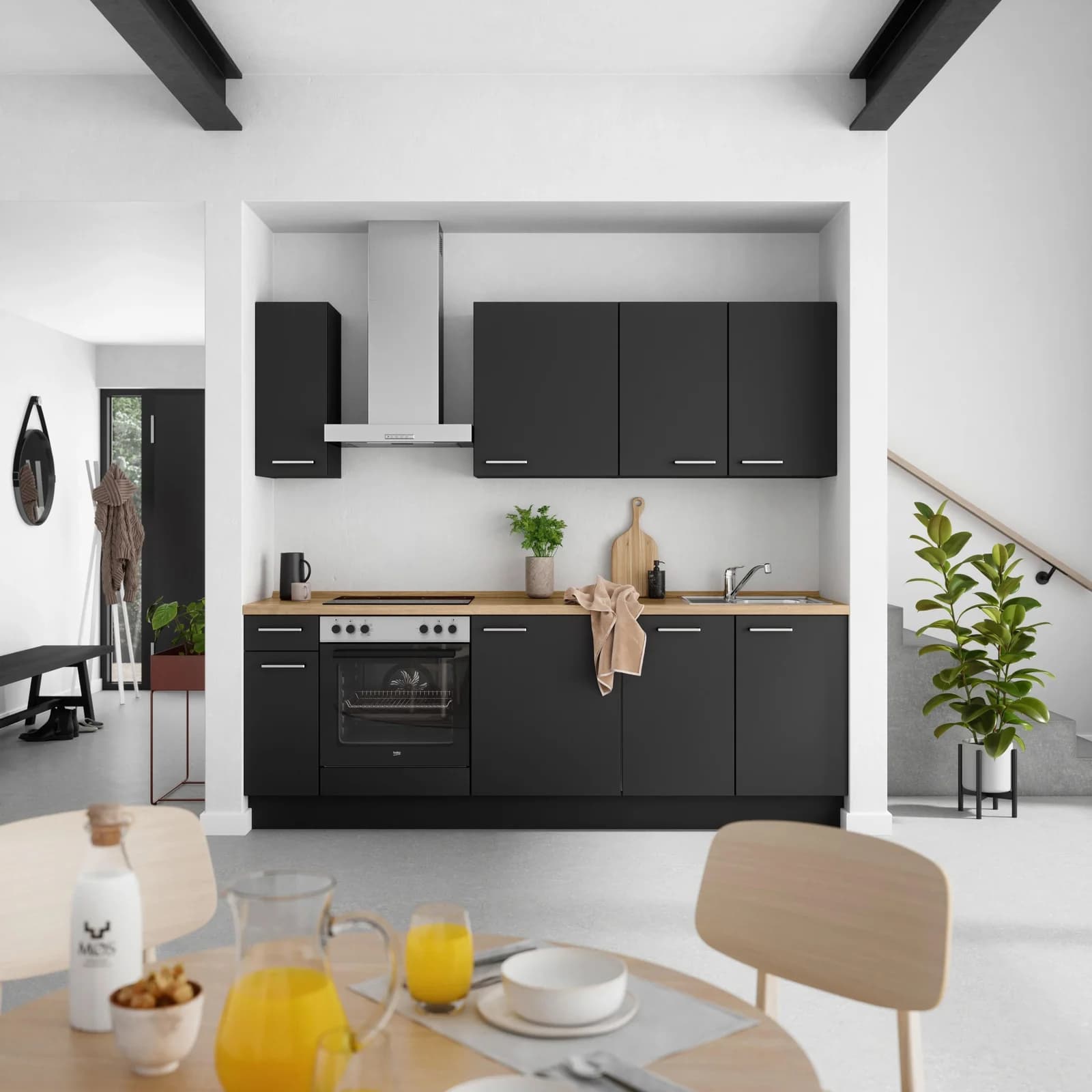 Nobilia Küchenblock Touch Low m. Geräten Schwarz