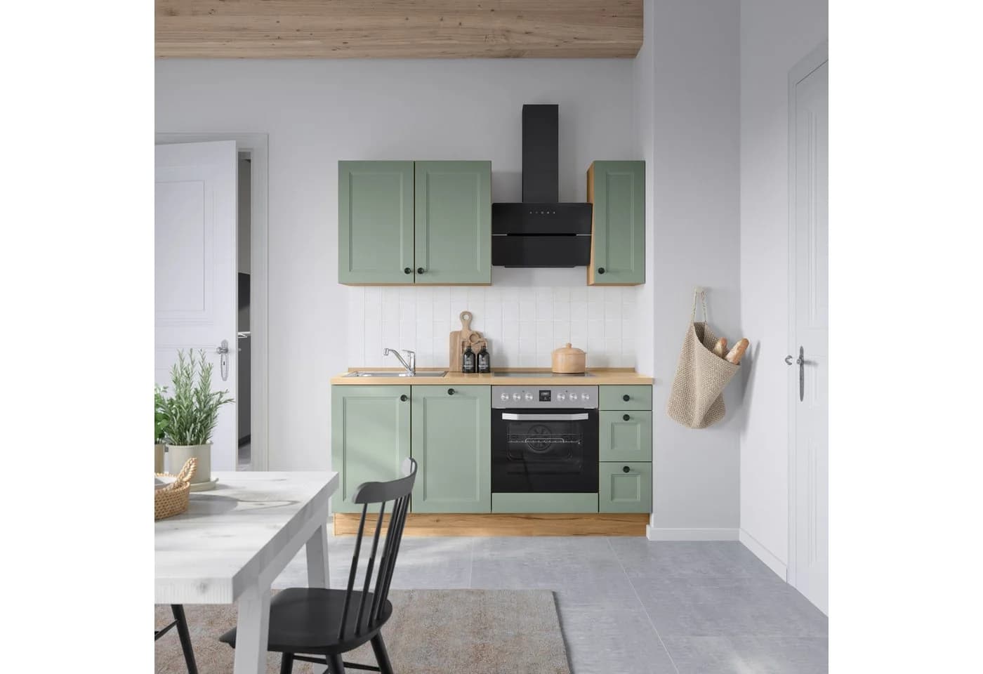 nobilia® Küchenzeile Cascada II Vormontiert 180 cm Modern Grün