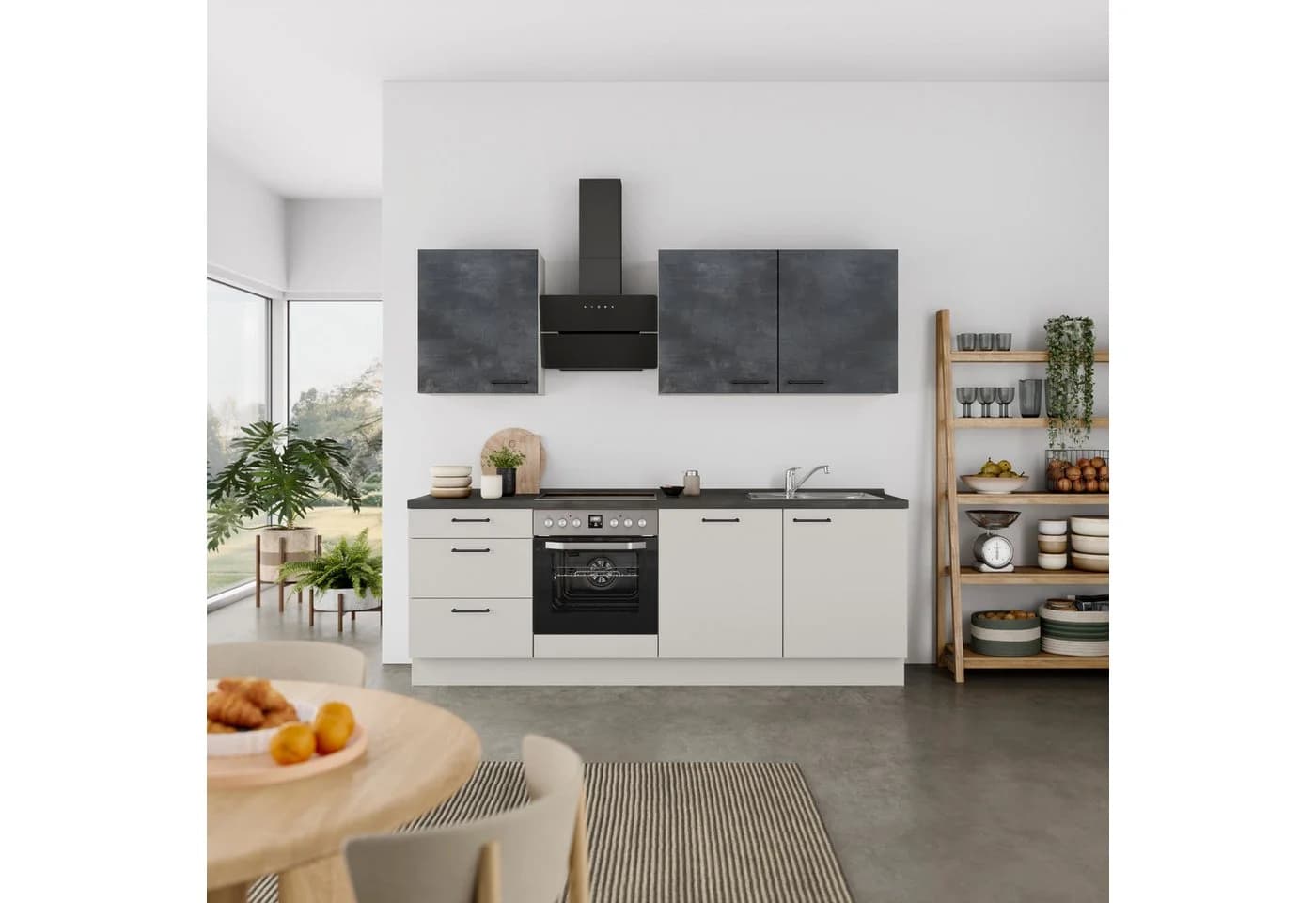 nobilia® Küchenzeile MIAMI Seidengrau/Schwarz 240 cm vormontiert
