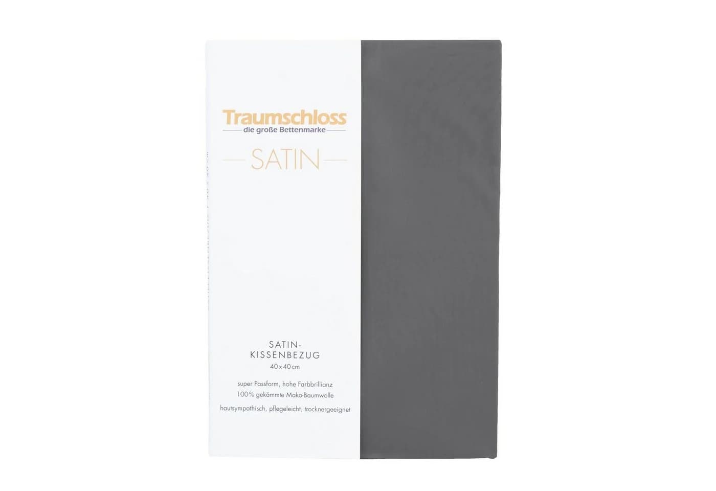 Traumschloss Kissenbezug Mako-Satin 100% Baumwolle Anthrazit mit Reißverschluss