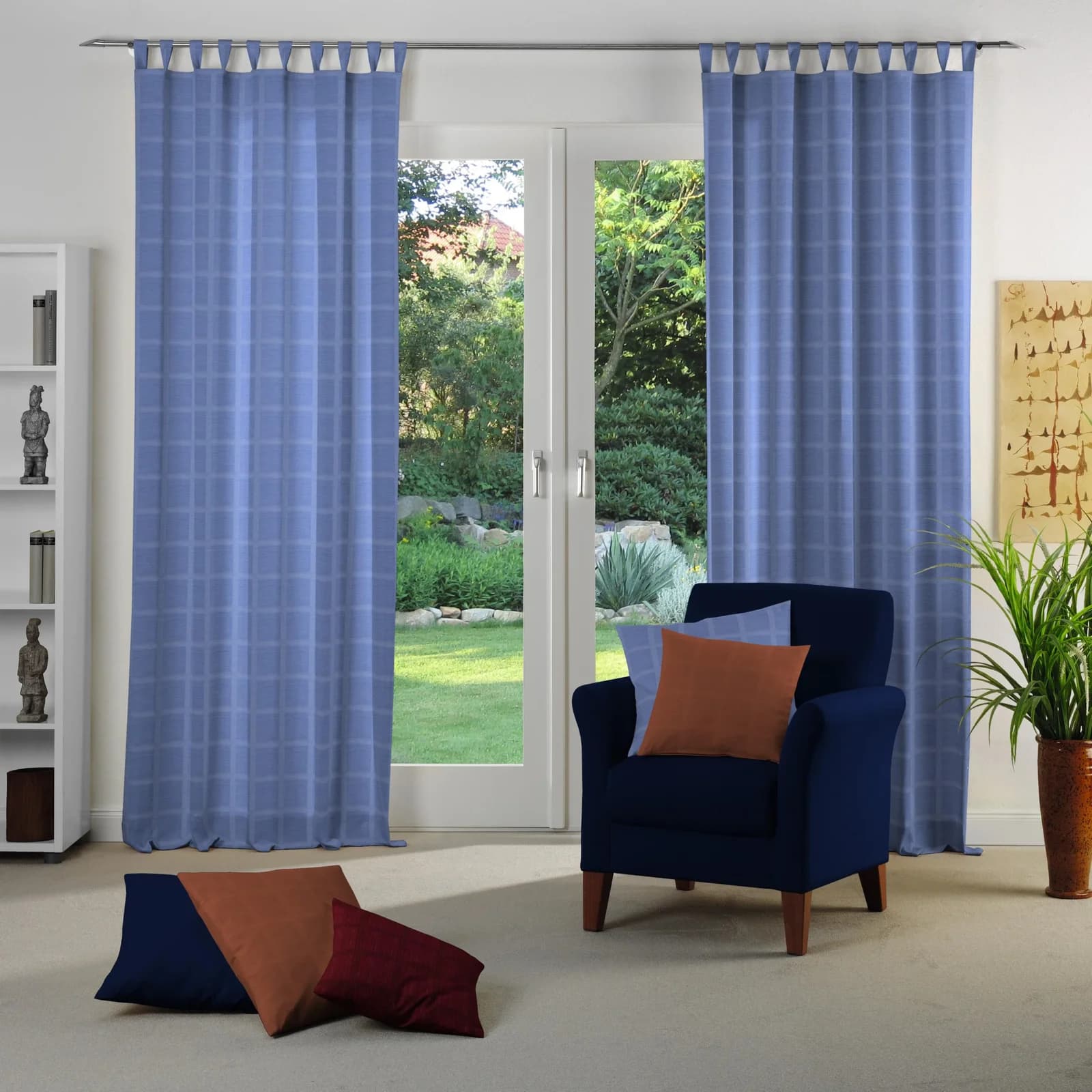 Vorhang WIRTH Toco-Karo Blau Chenille Polyacryl
