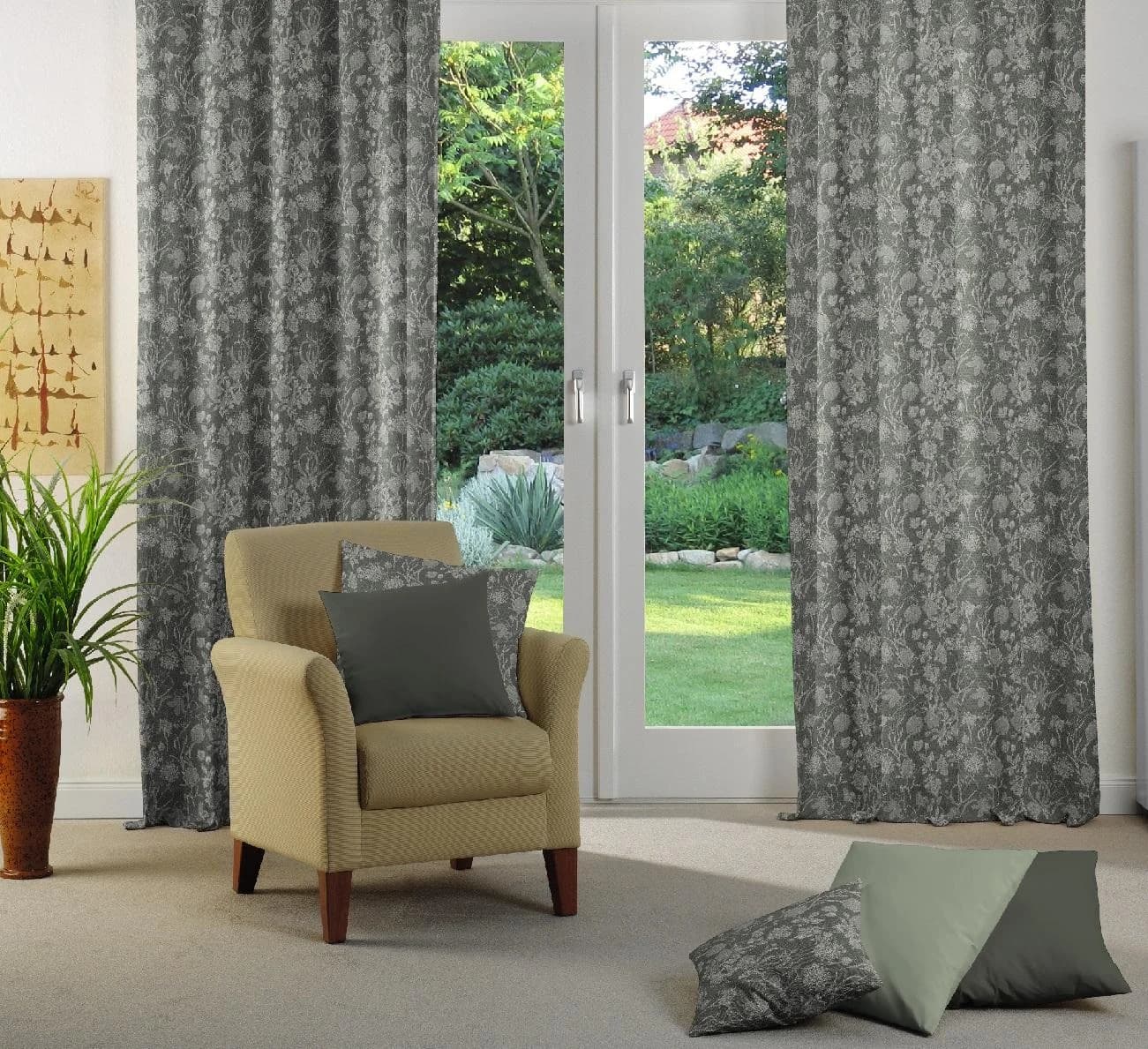 Vorhang ADAM Flower Cuvée Grün Jacquard Bio-Baumwolle