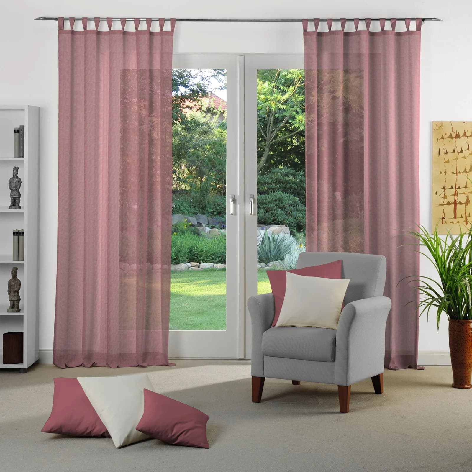Vorhang WIRTH Sunday Rot Jacquard Leinen-Optik Schlaufen