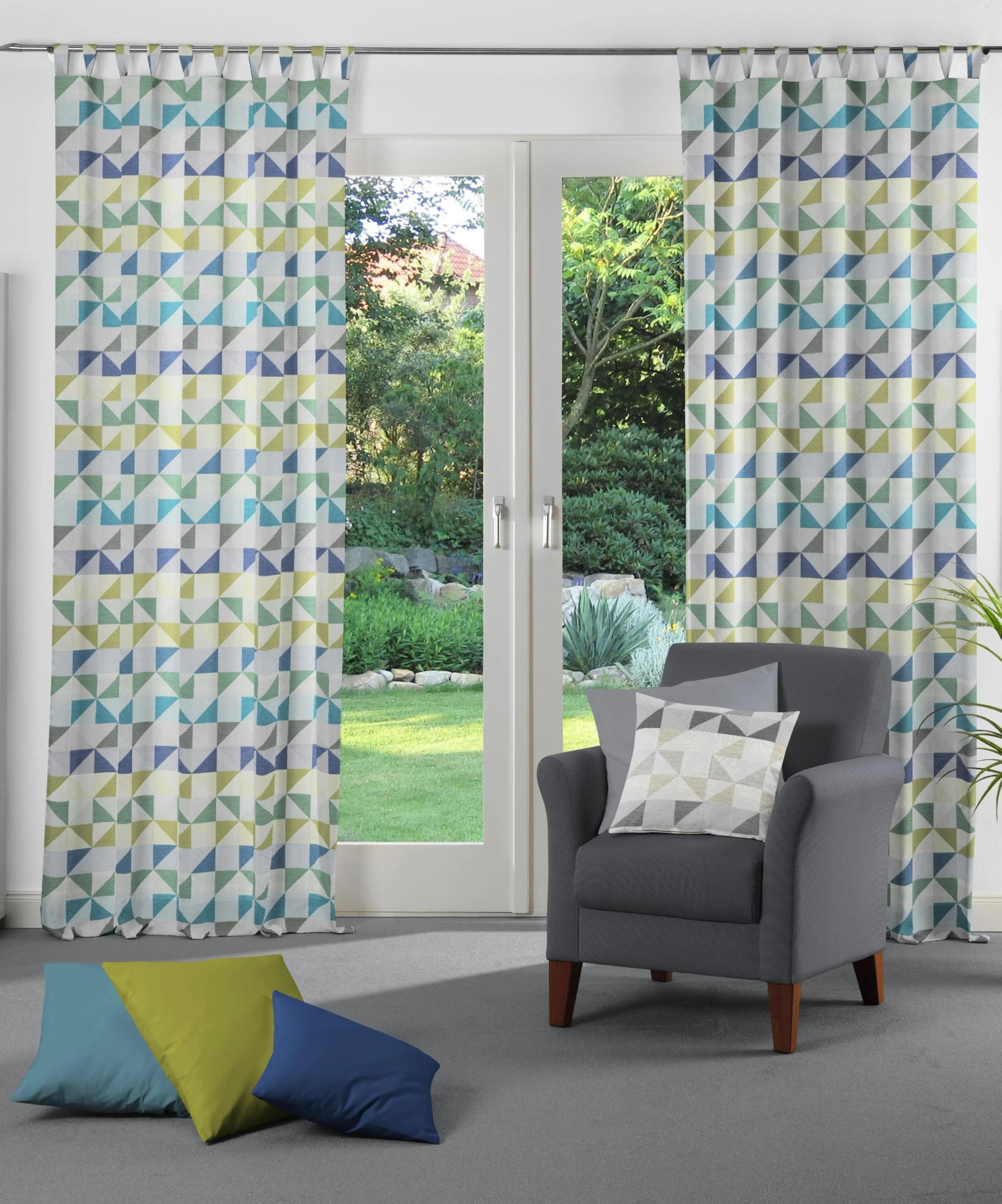 WIRTH Vorhang Berlare Blau Jacquard Schlaufen Blickdicht