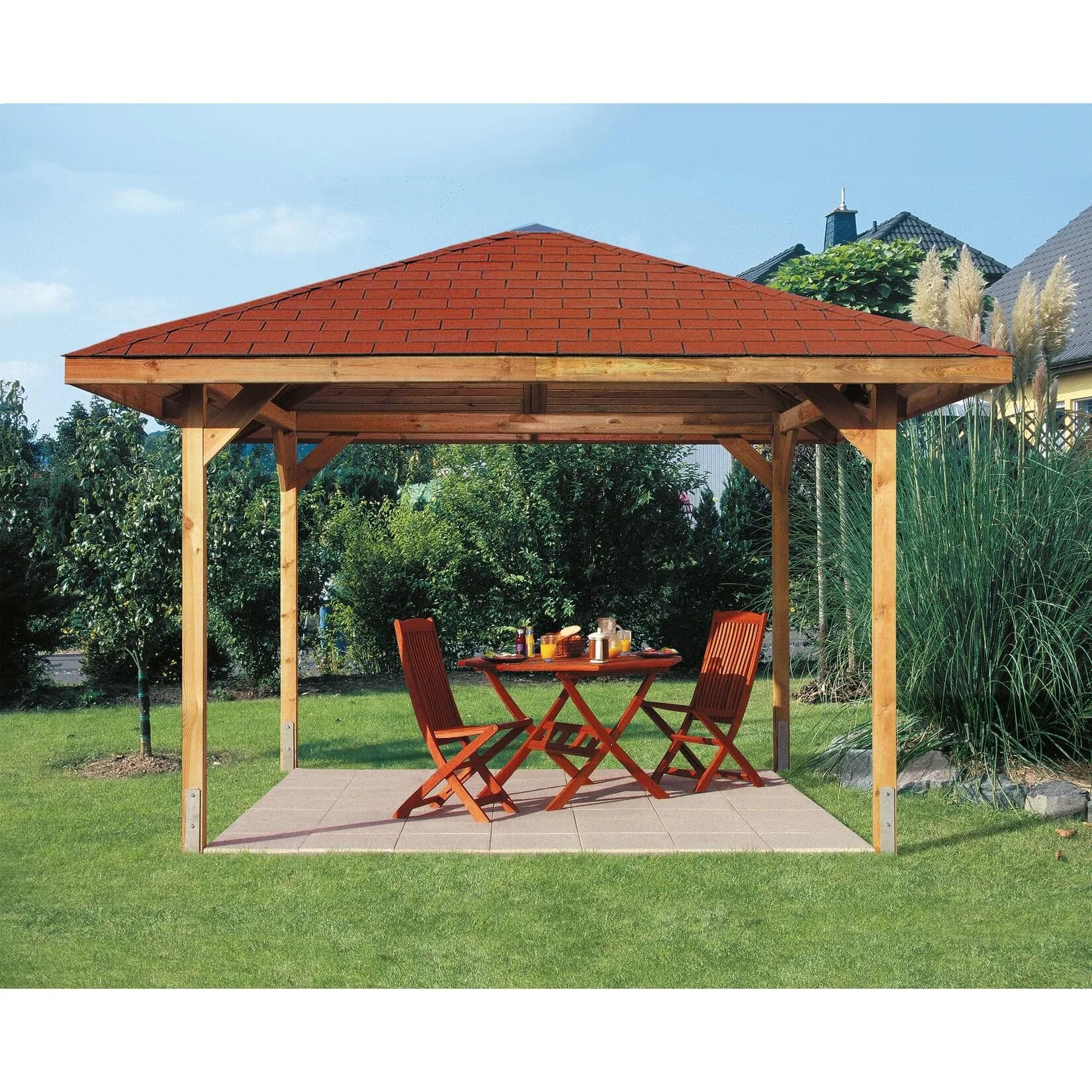 WEKA Gartenoase 651 Pavillon Braun 380x380cm Massivholzdach