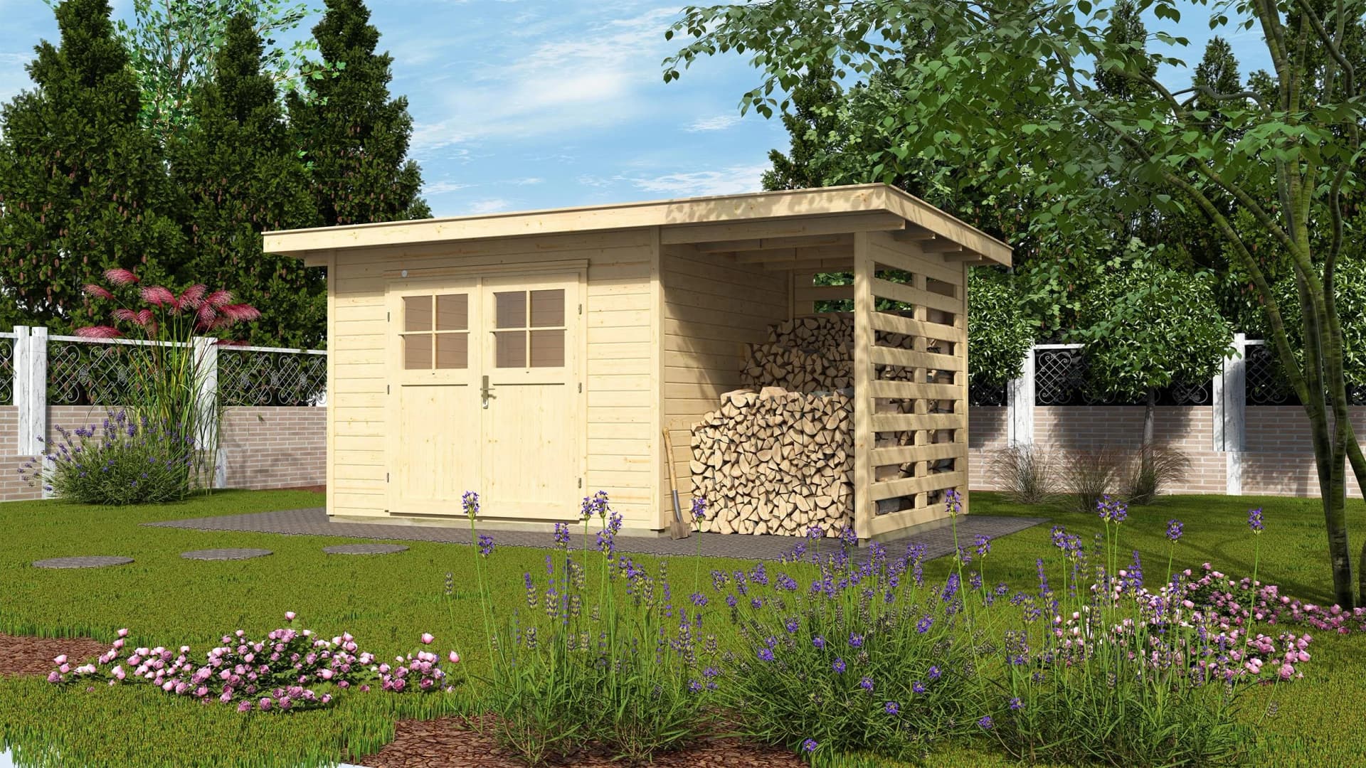 WEKA Gartenhaus 179A Gr.3 Flachdach Massivholz Doppeltür 504x311x224 cm