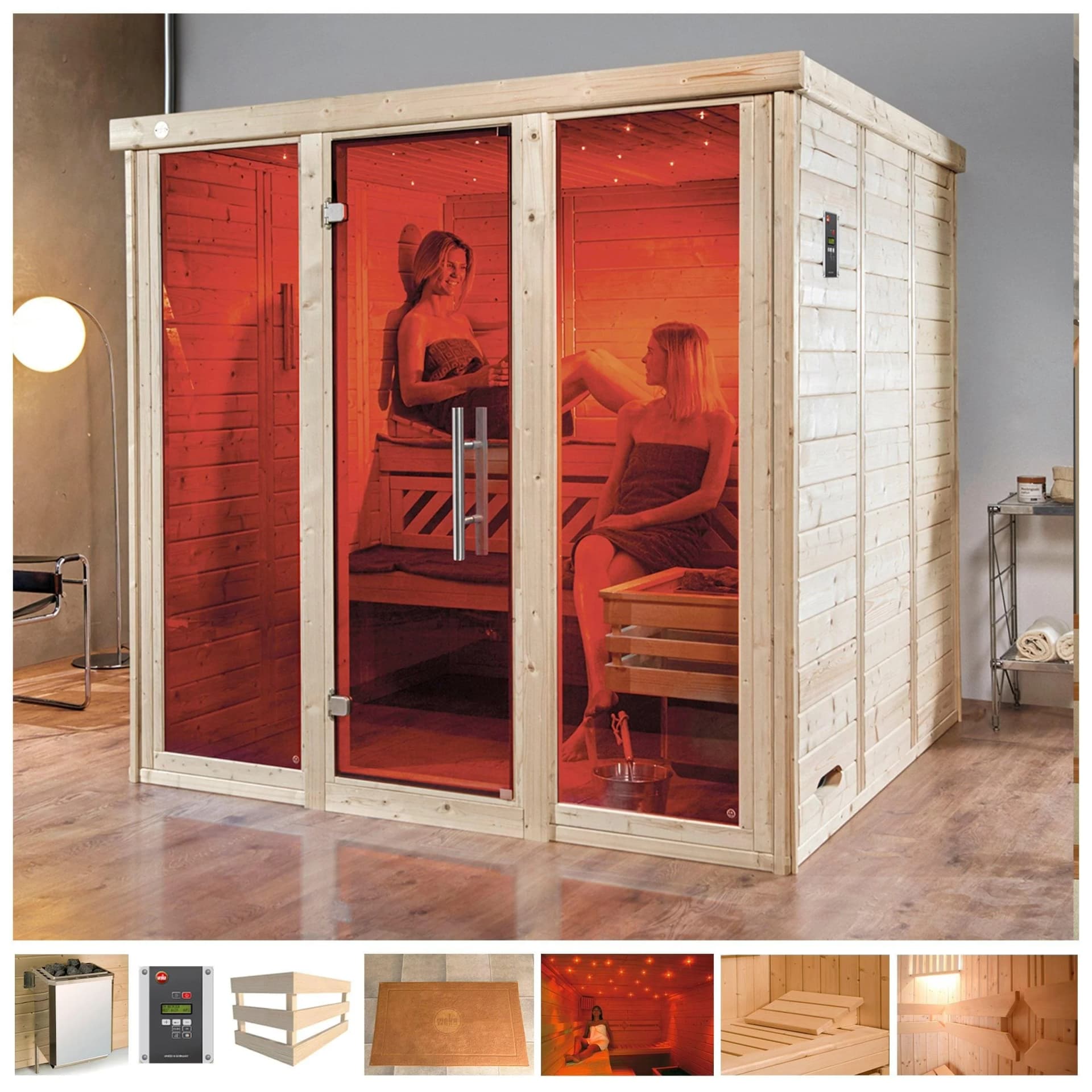 WEKA "Kemi Panorama" Sauna 2-Personen 7,5 kW Beige
