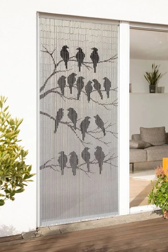 CONACORD Bambus Türvorhang Weiß Vogelmotiv Handbemalt